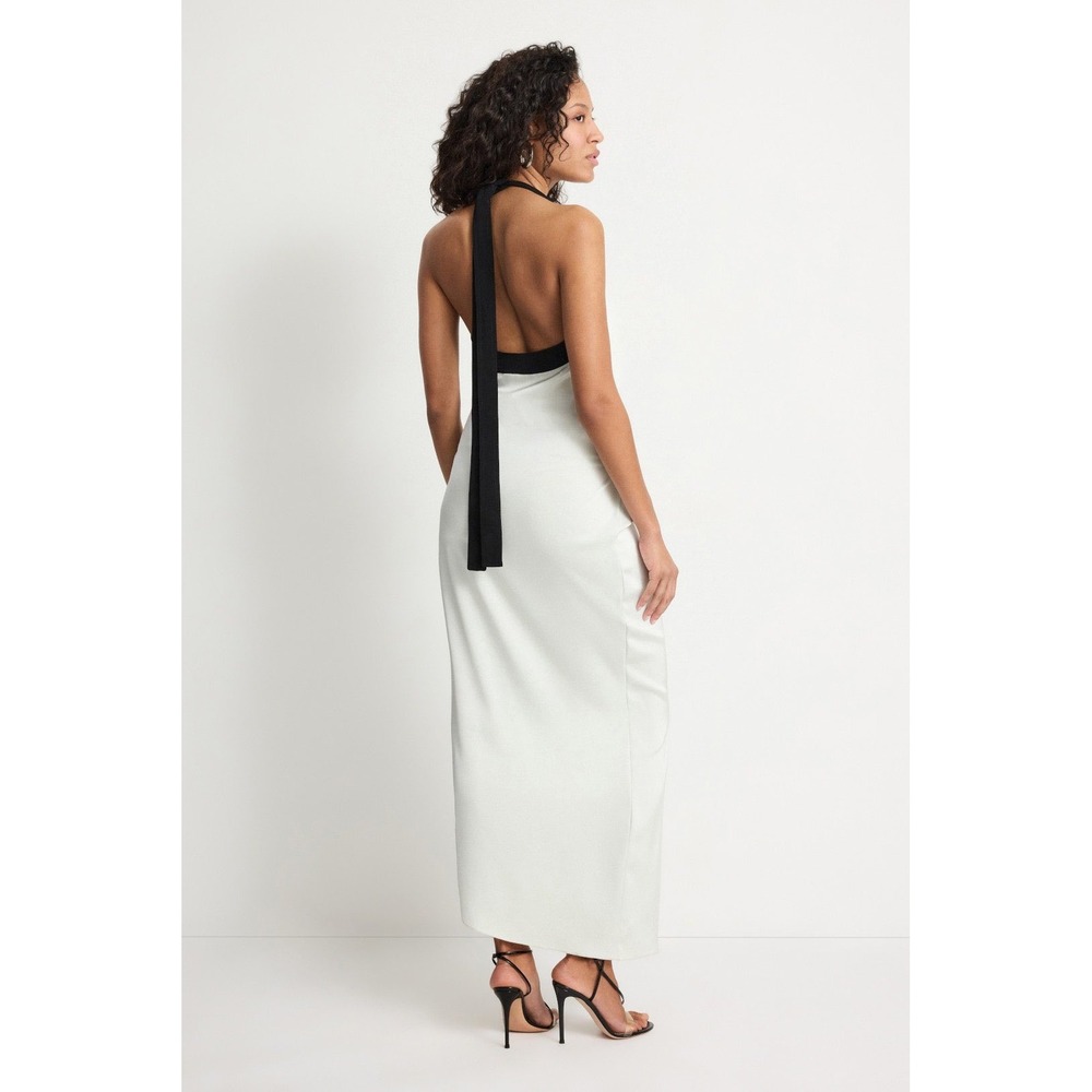 16Arlington Fiama Gown Mint Black Halter Cowl Neck Satin Wrap Maxi Dress UK 16